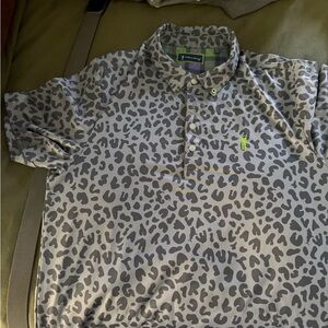 William Murray Golf Men's Grey Leopard Print Polo with Lime Logo